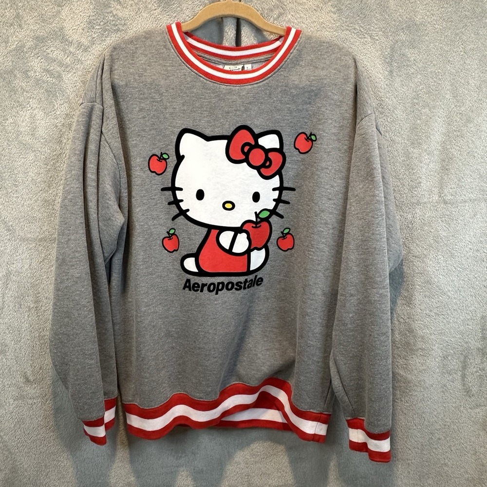 Aero Sanrio Hello Kitty‎ Grey Oversized Crewneck Sweatshirt Womens L Kawaii Cute